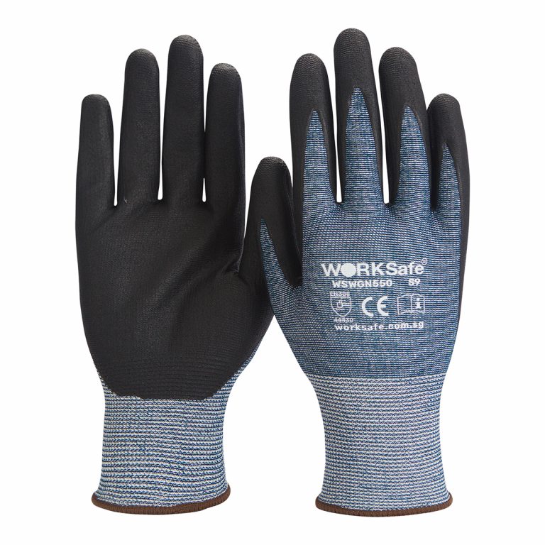WORKSafe® N550 NITRILE MICROFOAM NYLON LINER SAFETY GLOVES, CUT LEVEL D